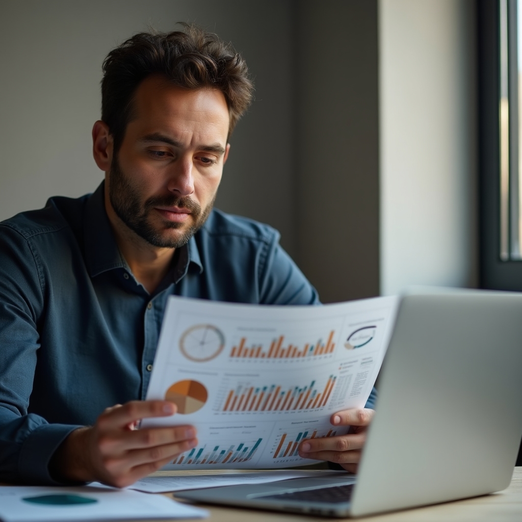 Analyst reviewing quarterly financial education report data